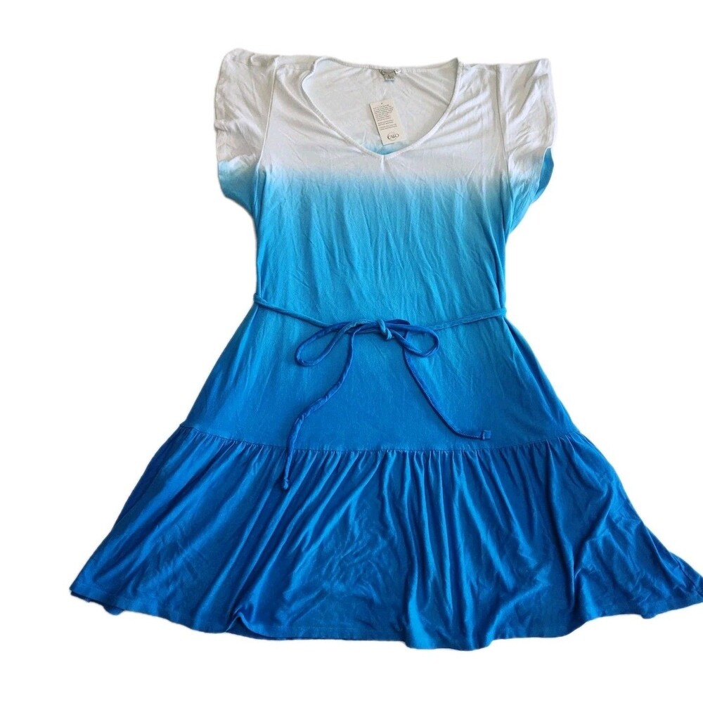Cato NEW Blue White Ombre Beach Coastal Casual Boho Relaxed Dress Women SZ L